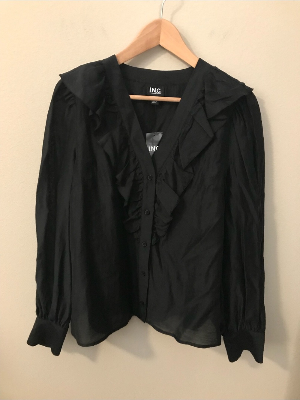 Ruffle-Trim Button-Up Blouse Top in Black by INC International Concepts β’ NWT - Picture 4 of 9